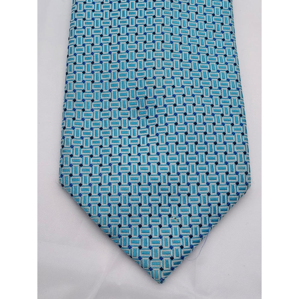 Nautica Mens Silk Blend Geometric Pattern Necktie Light Blue Navy White T074